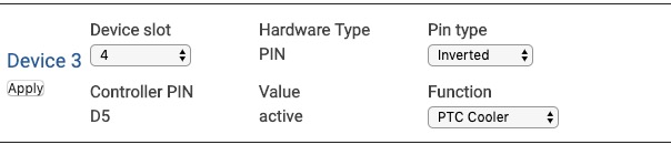 Pin assignment for PTC